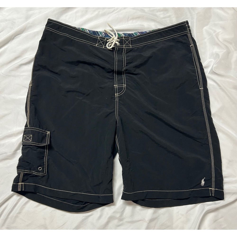 Polo Ralph Lauren Black Swim Trunks Cargo Kailua Board Shorts Coastal Men's XXL